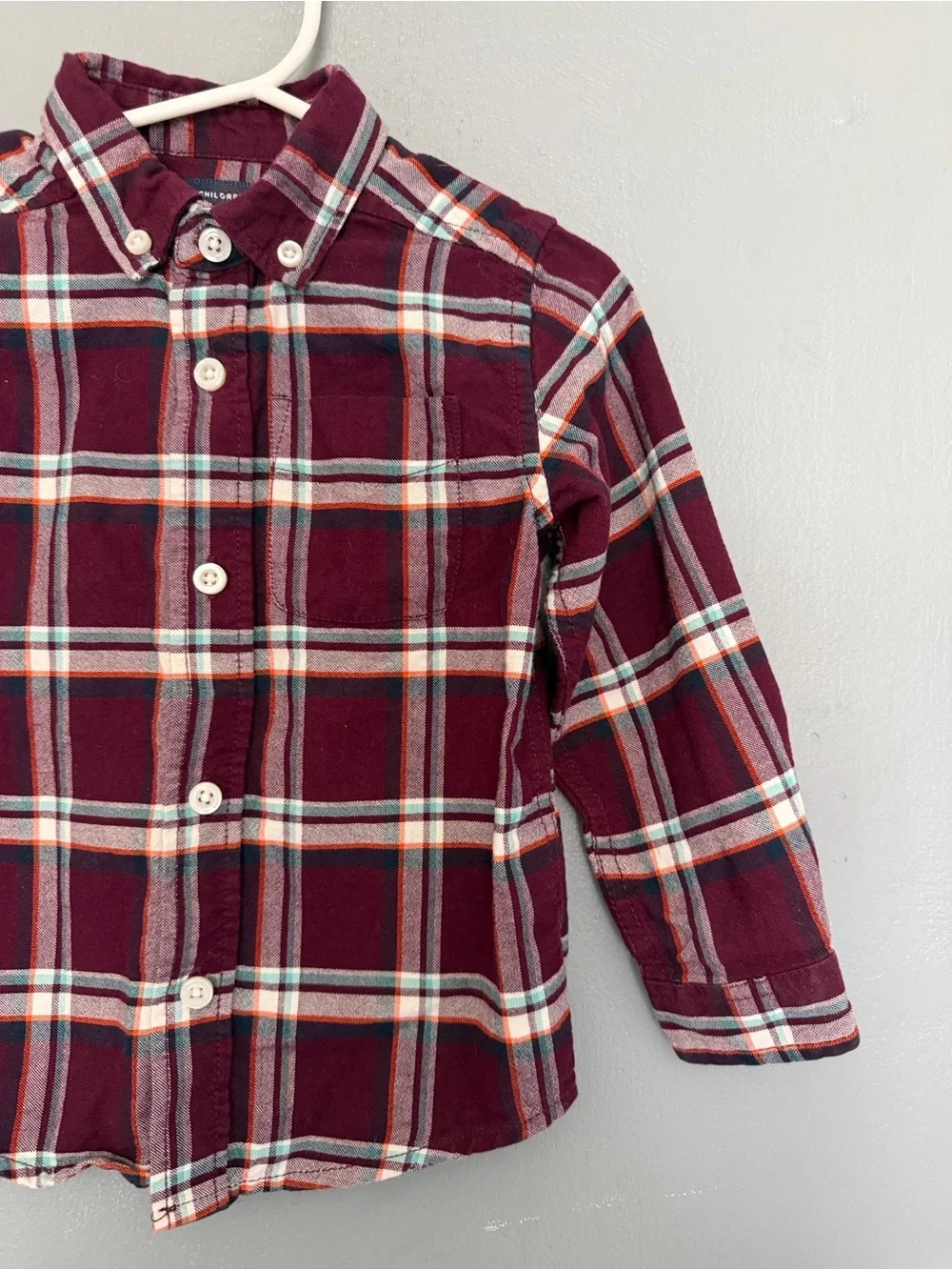 The Children's‎ Place Boys Maroon Plaid Shirt 100% Cotton Size 2T